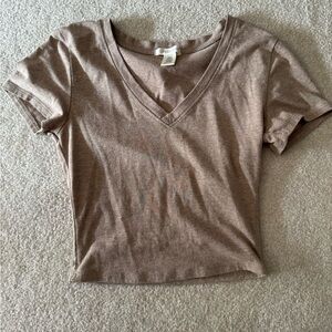 Bozzolo V-Neck Brown Crop T-shirt